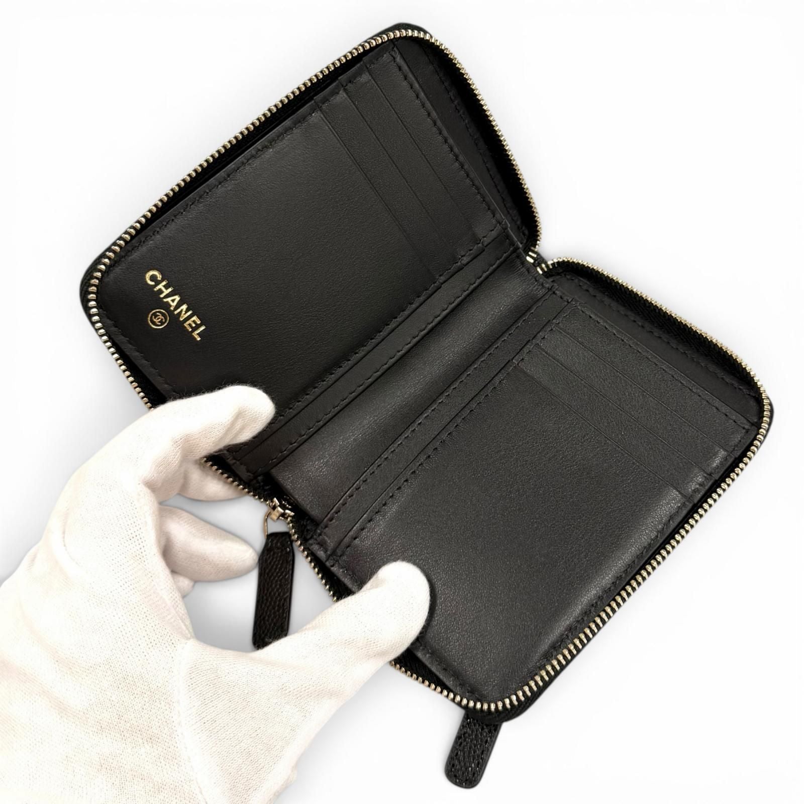 Chanel Quilted Caviar Leather Zip Small Wallet Rando Bifold Black — view 5