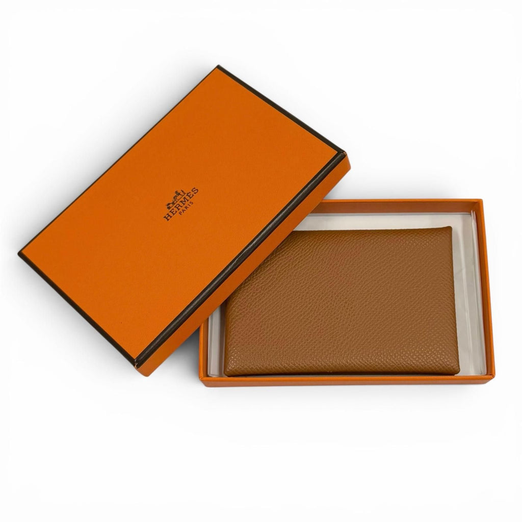 Hermes Calvi Gold Veau Epsom Silver Business Card Holder Case — view 2