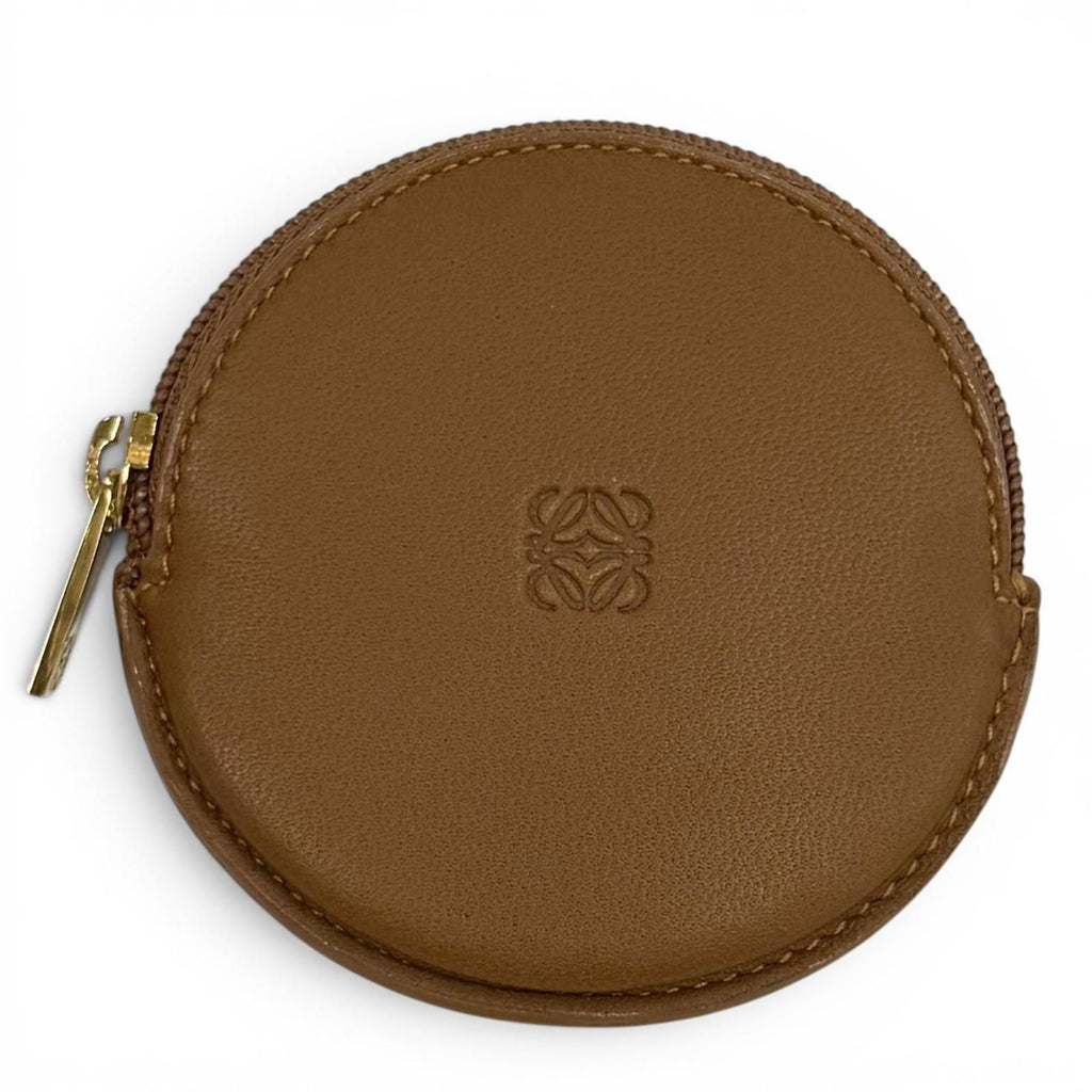 Loewe Sheepskin Anagram Round Zip Leather Coin Case Brown