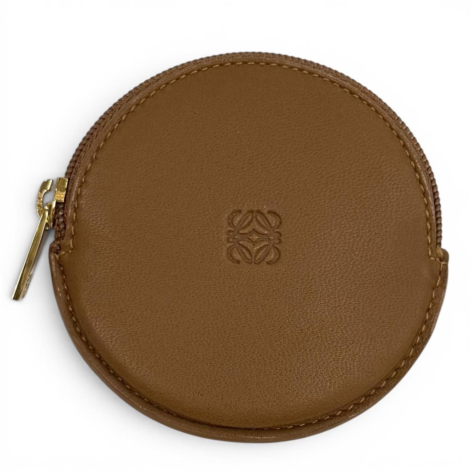 Loewe Sheepskin Anagram Round Zip Leather Coin Case Brown