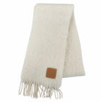 Loewe Mohair Wool Anag Lambskin Patch Fringe Scarf Ivory