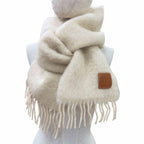 Loewe Mohair Wool Anag Lambskin Patch Fringe Scarf Ivory — view 3