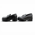 Chanel CC Logo with Thick Sole Leather Loafers Black — view 3