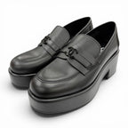 Chanel CC Logo with Thick Sole Leather Loafers Black