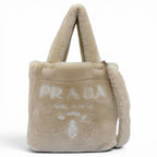 Prada Terry Shearling Tote Sheepskin Triangle Logo Pouch 2-Way Shoulder — view 2