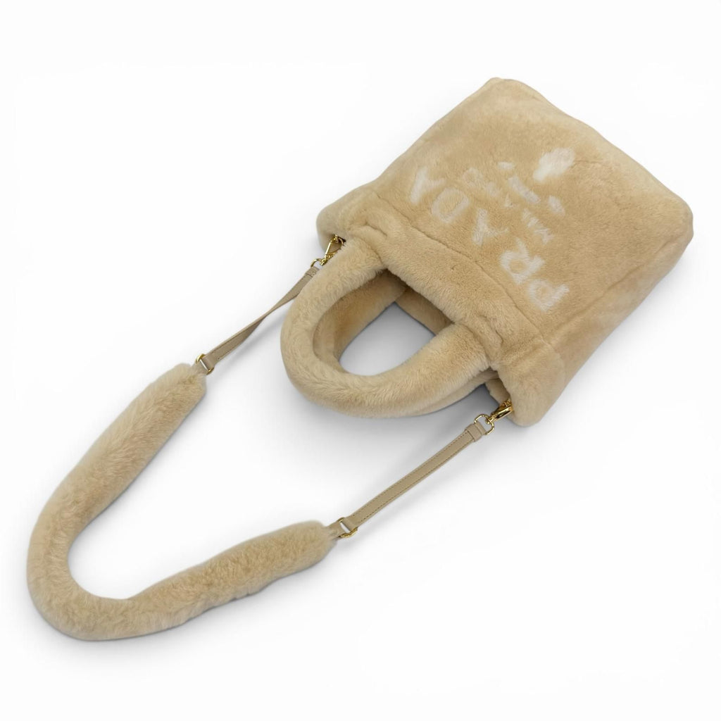 Prada Terry Shearling Tote Sheepskin Triangle Logo Pouch 2-Way Shoulder — view 5