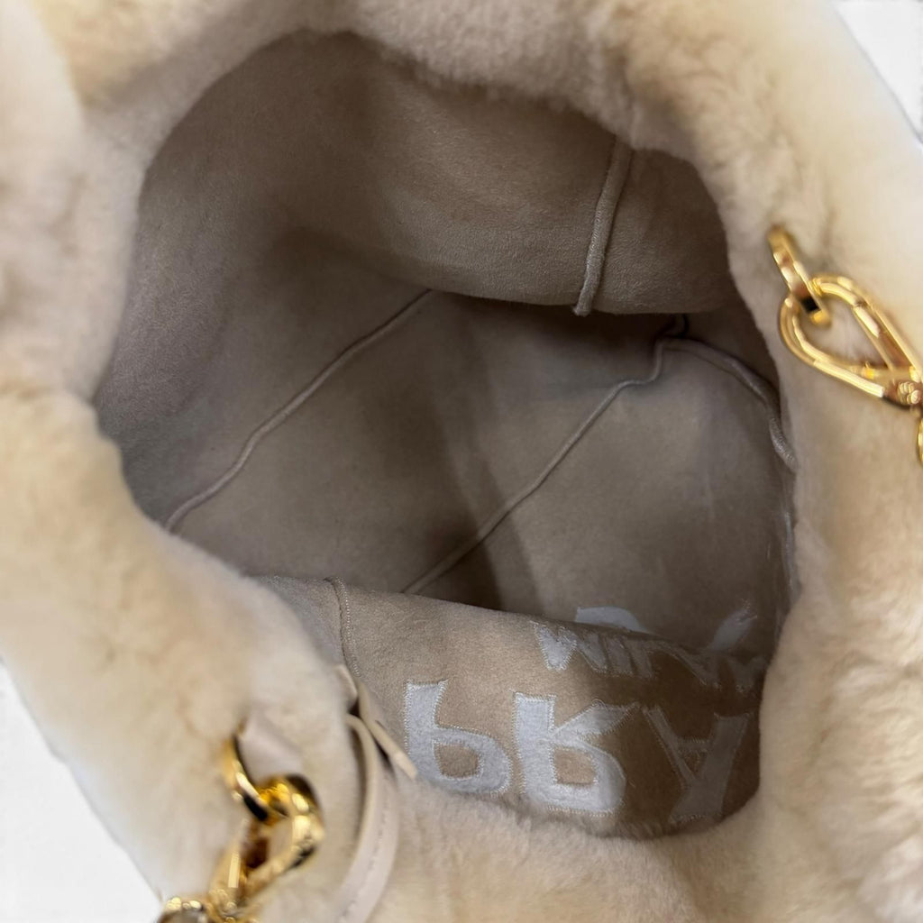 Prada Terry Shearling Tote Sheepskin Triangle Logo Pouch 2-Way Shoulder — view 9