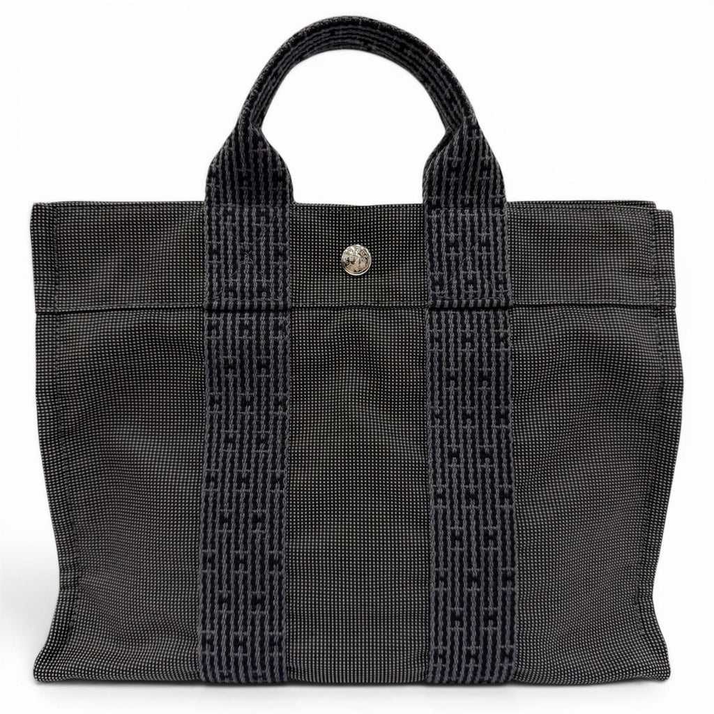 Hermes Her Line PM Silver Series Canvas Tote Gray