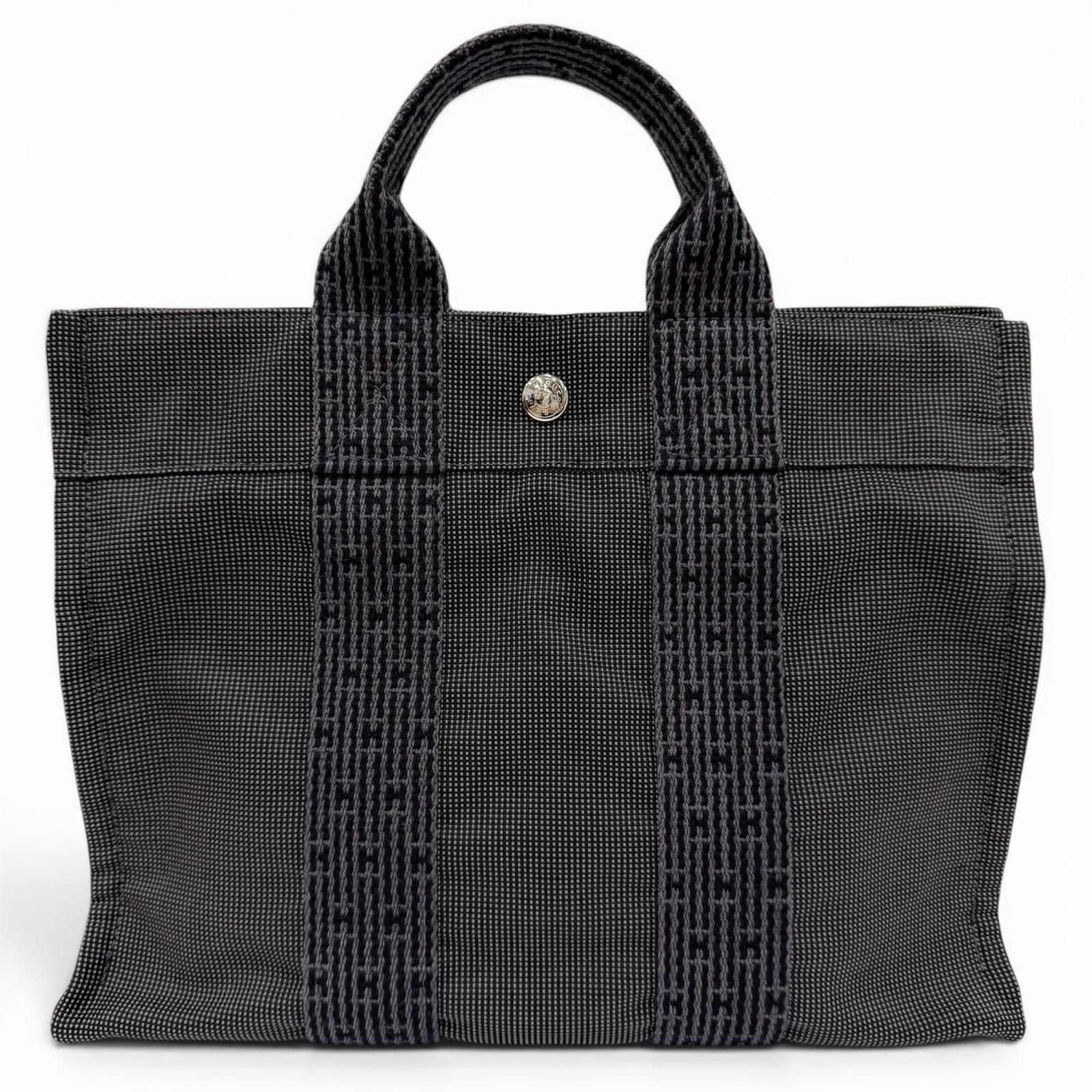 Hermes Her Line PM Silver Series Canvas Tote Gray
