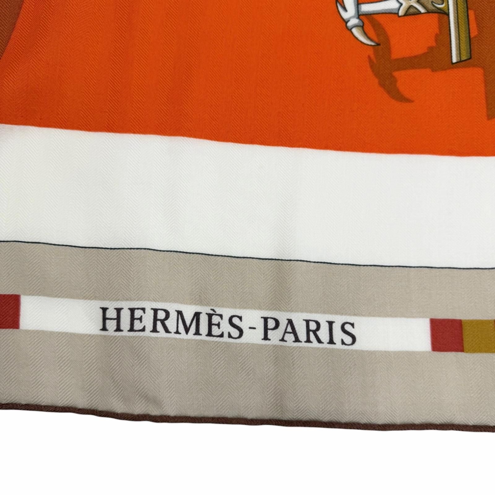 Hermes Carre Geant 140 Voitures en Rquilibre Cashmere Silk Blanc Orange Jaune — view 8