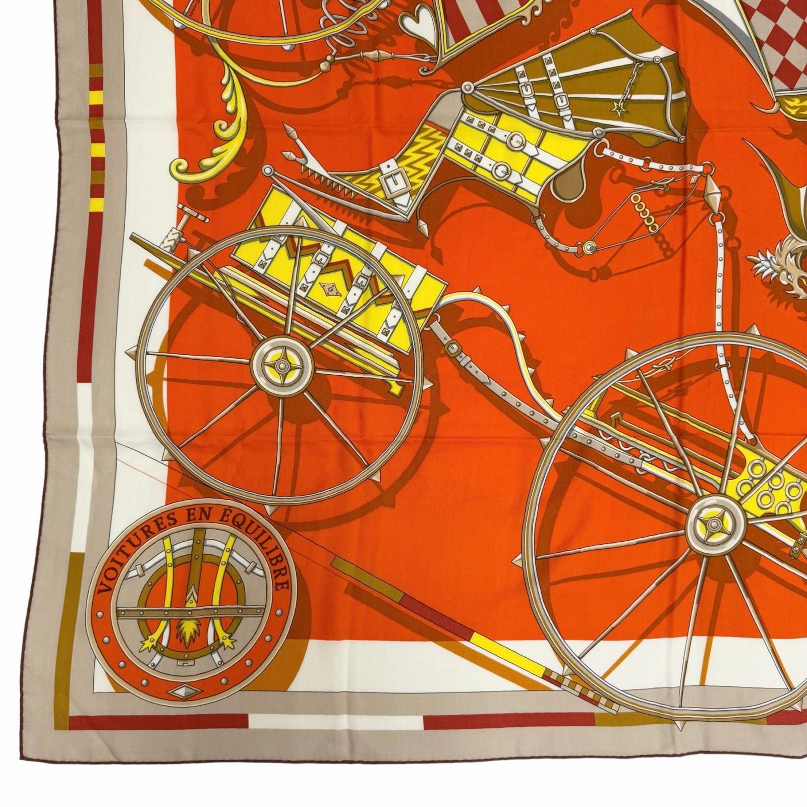 Hermes Carre Geant 140 Voitures en Rquilibre Cashmere Silk Blanc Orange Jaune — view 6