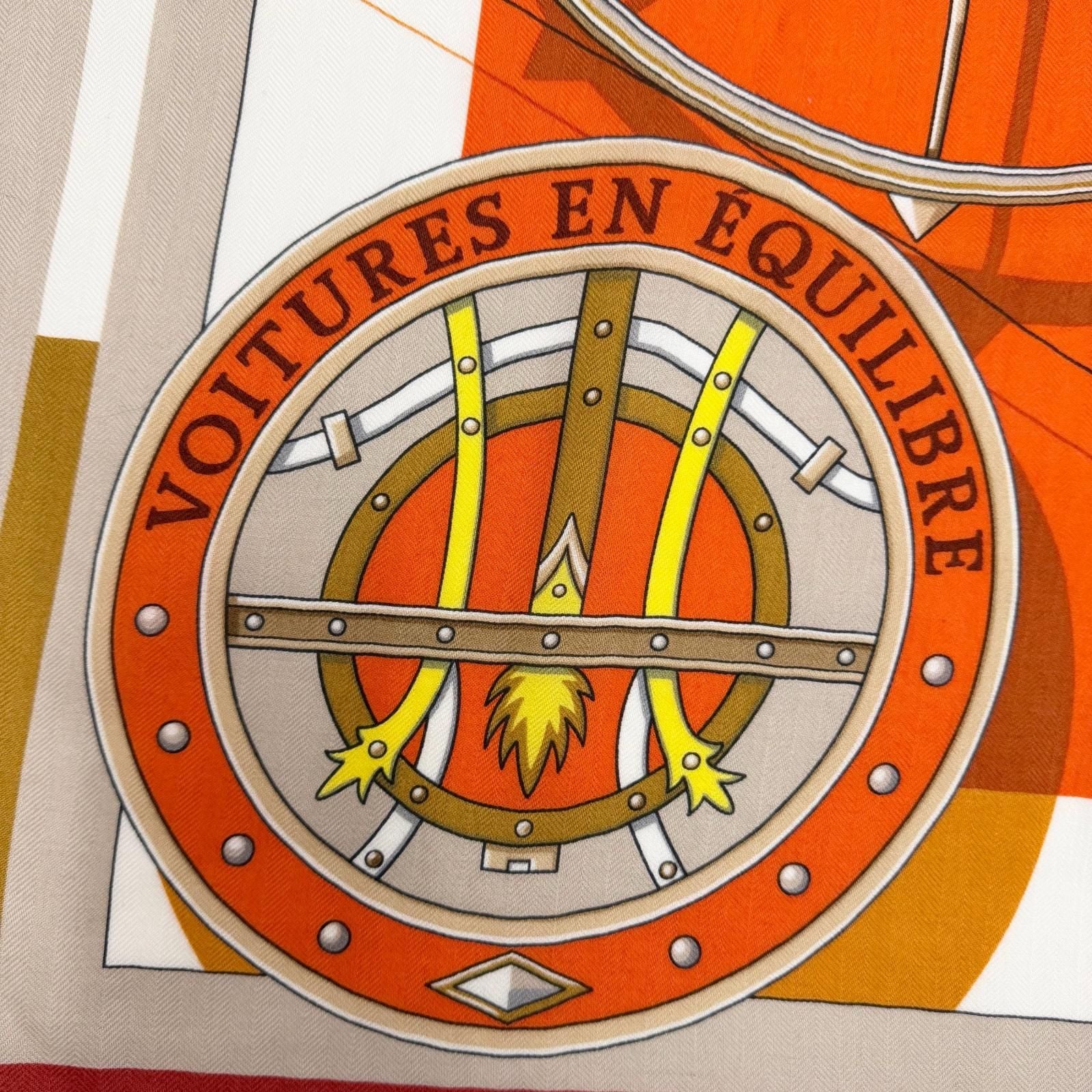 Hermes Carre Geant 140 Voitures en Rquilibre Cashmere Silk Blanc Orange Jaune — view 7