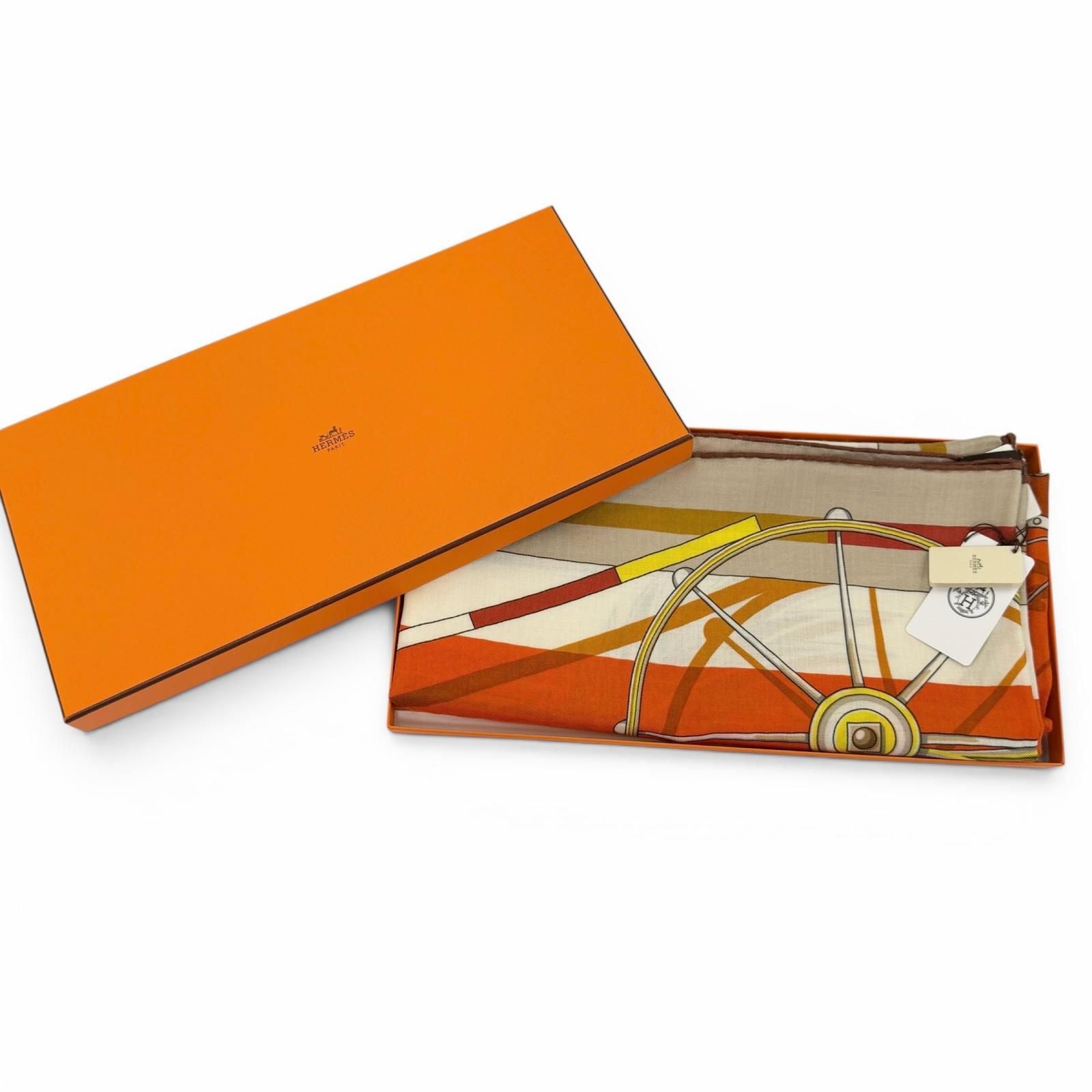 Hermes Carre Geant 140 Voitures en Rquilibre Cashmere Silk Blanc Orange Jaune — view 2