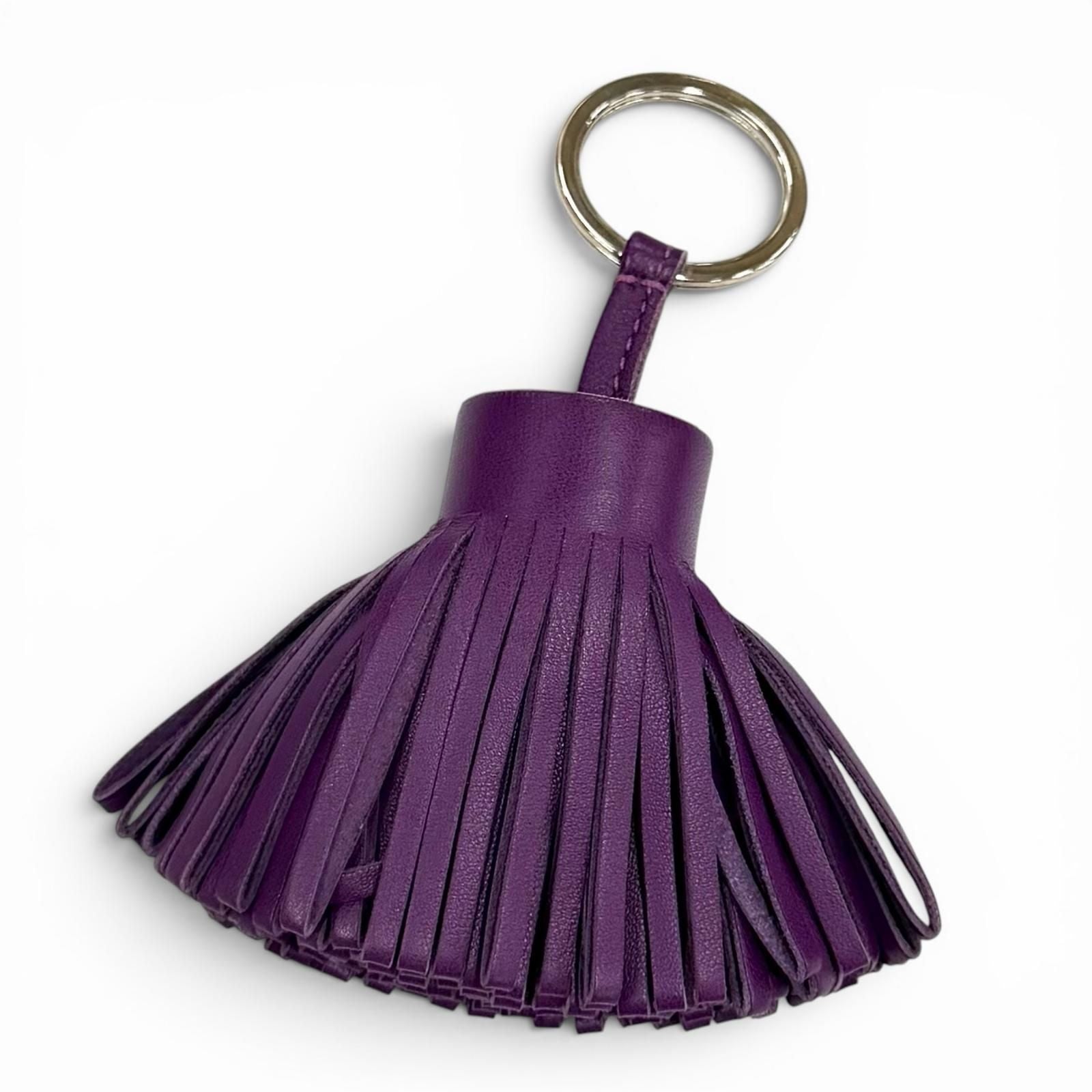 Hermes Carmen Violet Silver Tassel Leather Bag Charm Key Holder