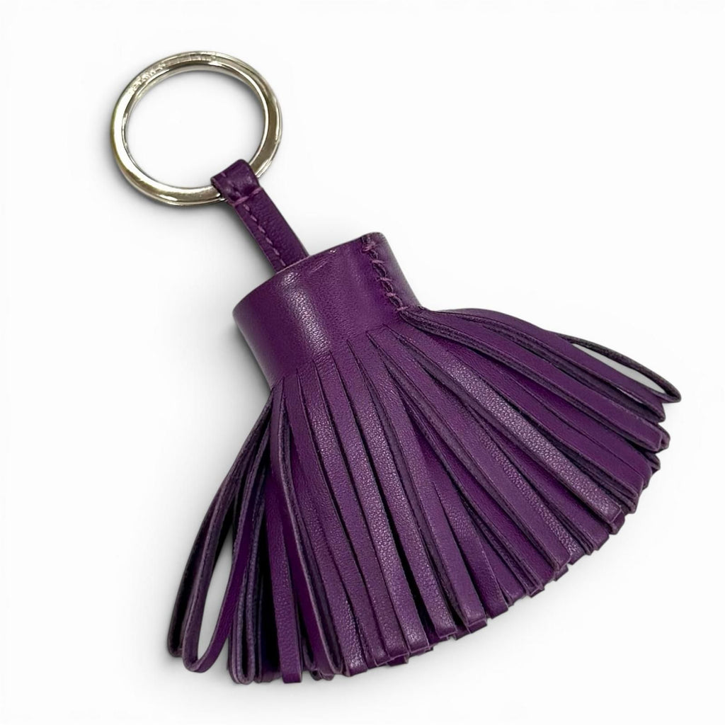 Hermes Carmen Violet Silver Tassel Leather Bag Charm Key Holder — view 3