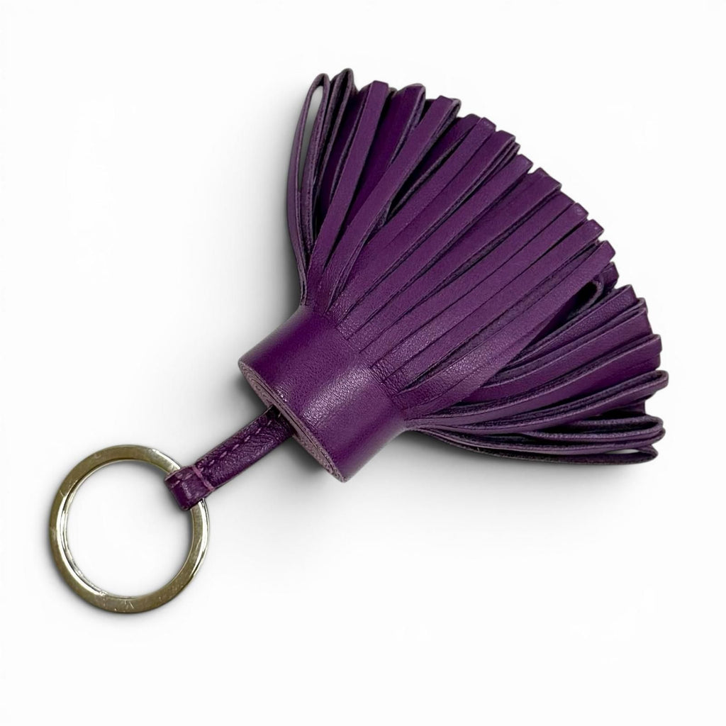 Hermes Carmen Violet Silver Tassel Leather Bag Charm Key Holder — view 4