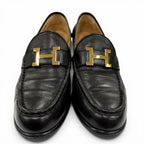 Hermes Constance Gold Logo Leather Loafers Black — view 4