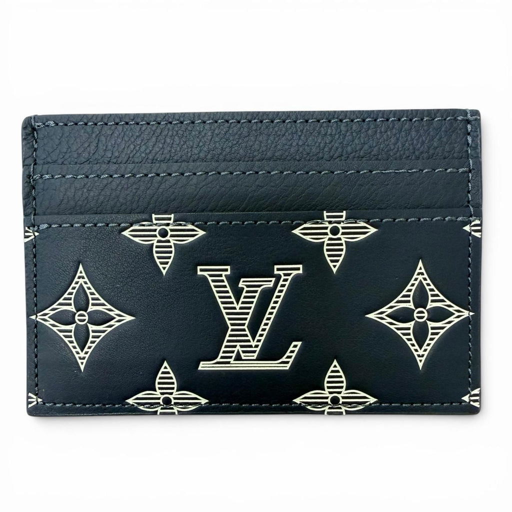 Louis Vuitton Card Holder Double Monogram Shadow Leather Case Blue Marine