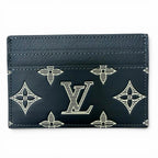 Louis Vuitton Card Holder Double Monogram Shadow Leather Case Blue Marine