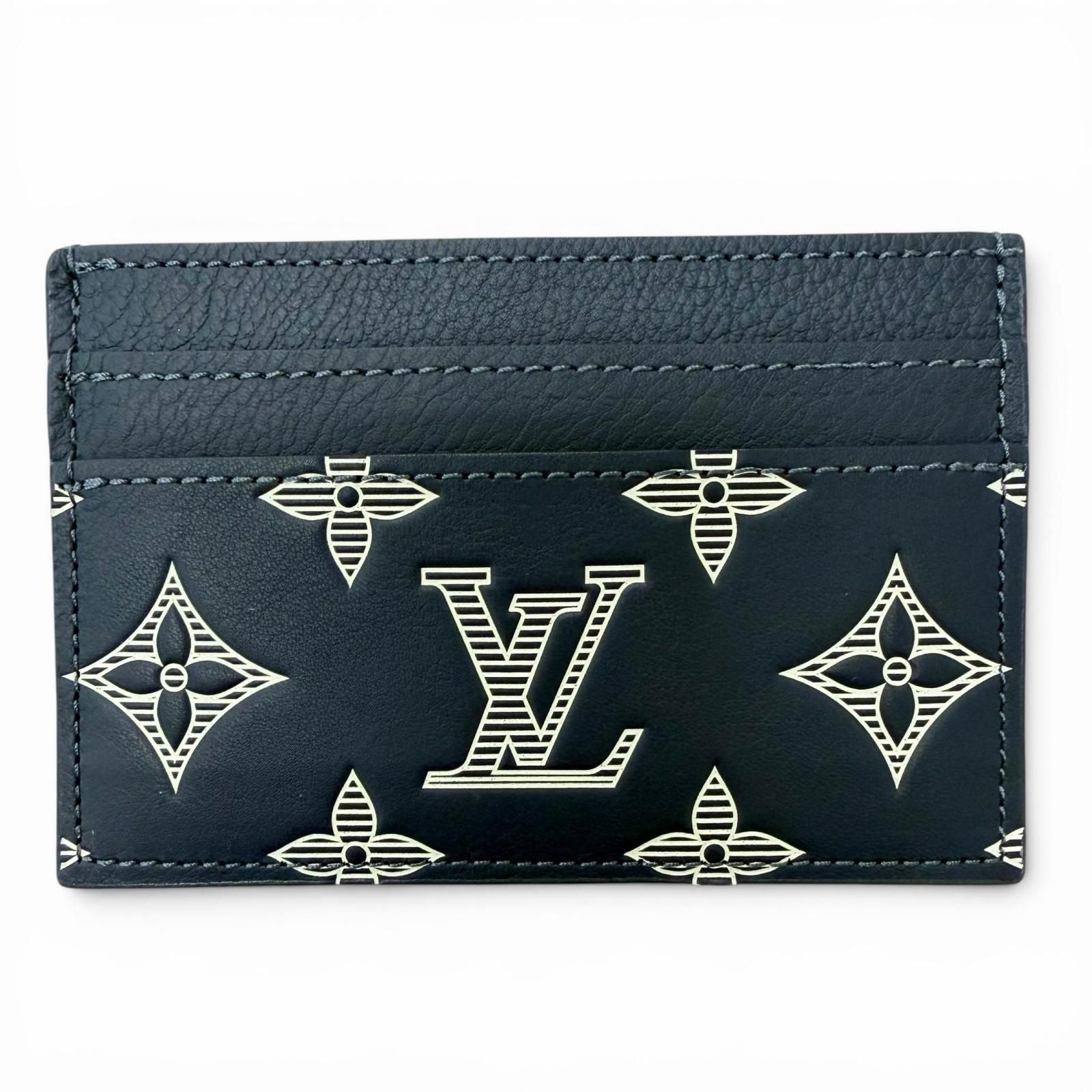 Louis Vuitton Card Holder Double Monogram Shadow Leather Case Blue Marine