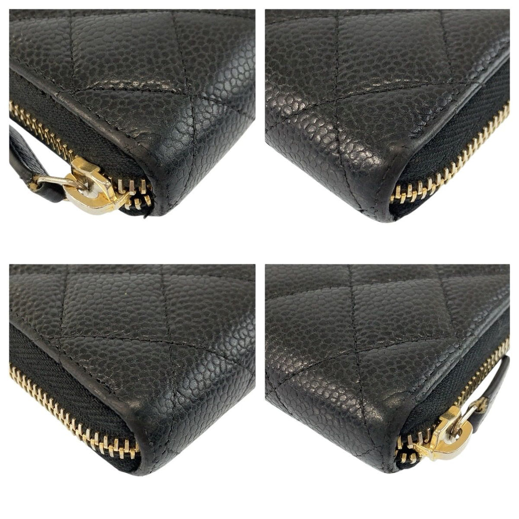 Chanel Quilted CC Logo Black Gold Leather Wallet — view 6