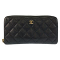 Chanel Quilted CC Logo Black Gold Leather Wallet