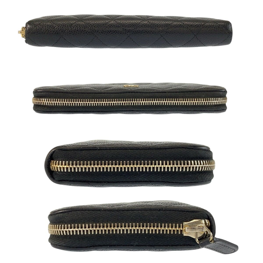 Chanel Quilted CC Logo Black Gold Leather Wallet — view 9