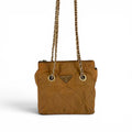 Prada Quilted Triangle Logo Chain Shoulder Bag Tessuto Nylon Brown
