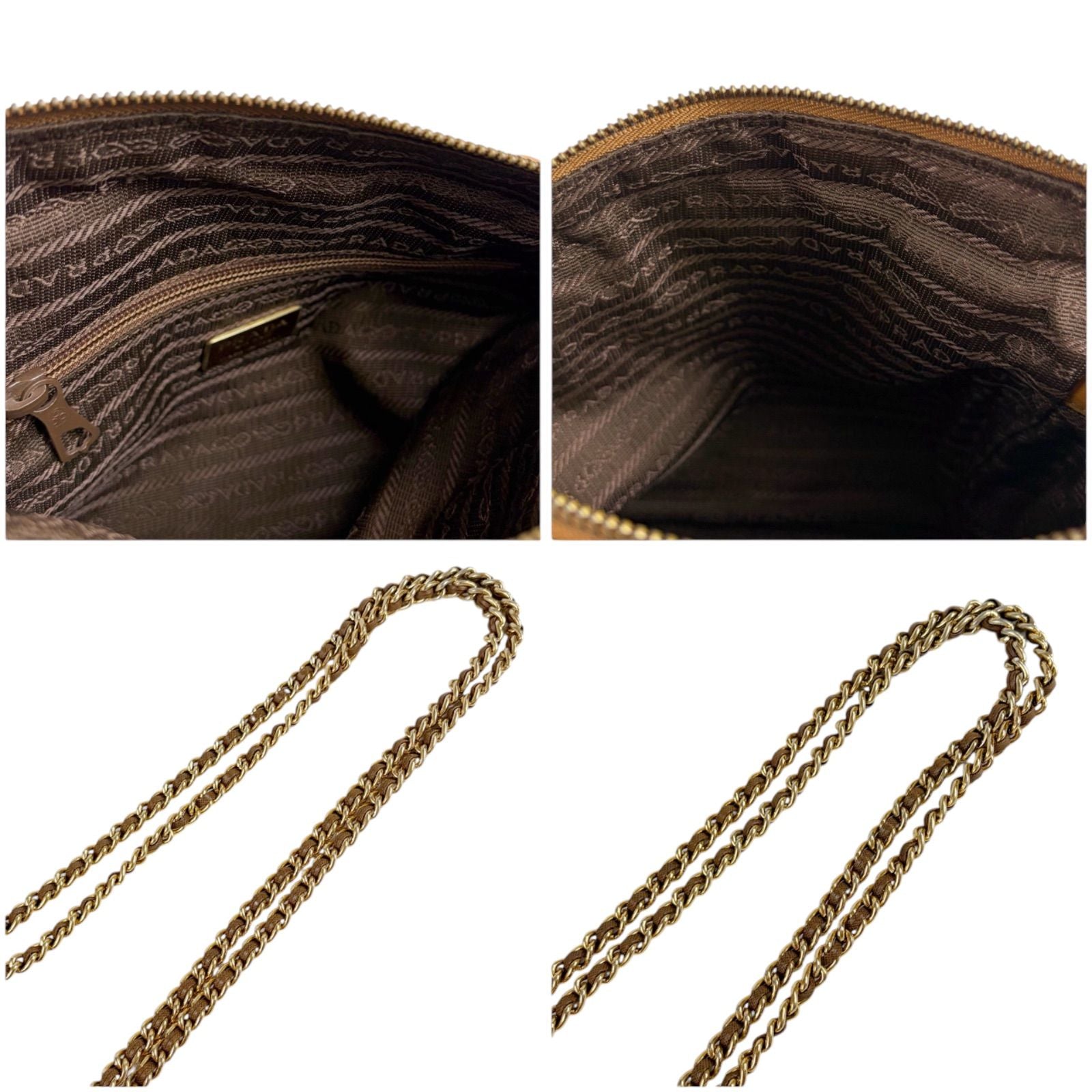 Prada Quilted Triangle Logo Chain Shoulder Bag Tessuto Nylon Brown — view 9
