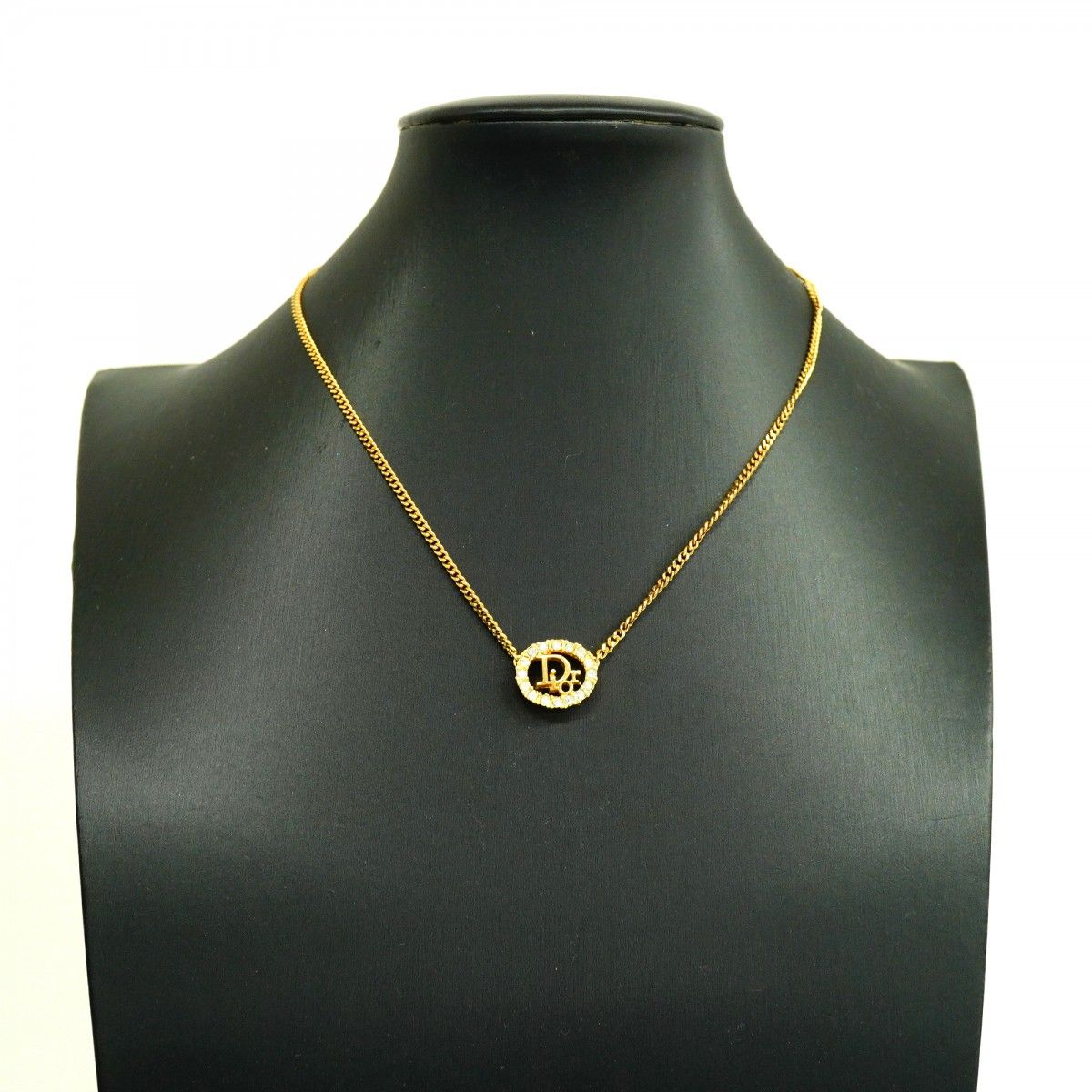 Dior Necklace Logo Oval Gold Plated Rhinestone — view 5