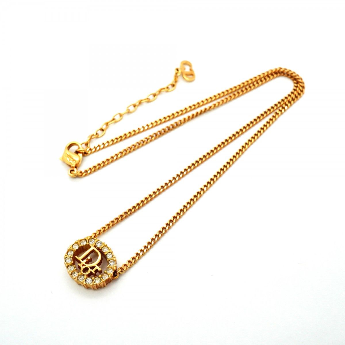Dior Necklace Logo Oval Gold Plated Rhinestone — view 3