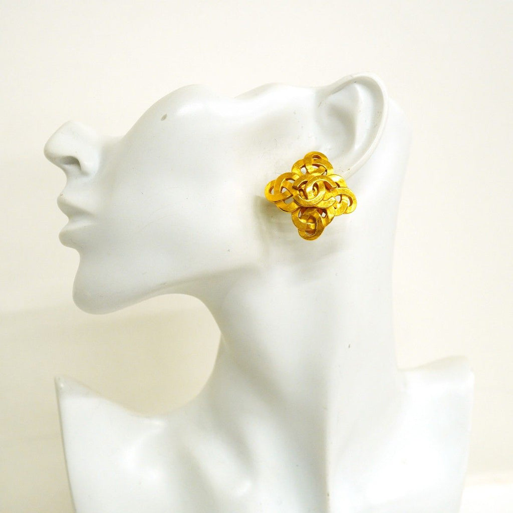 Chanel Earrings Vintage CC Logo Gold Plated — view 5