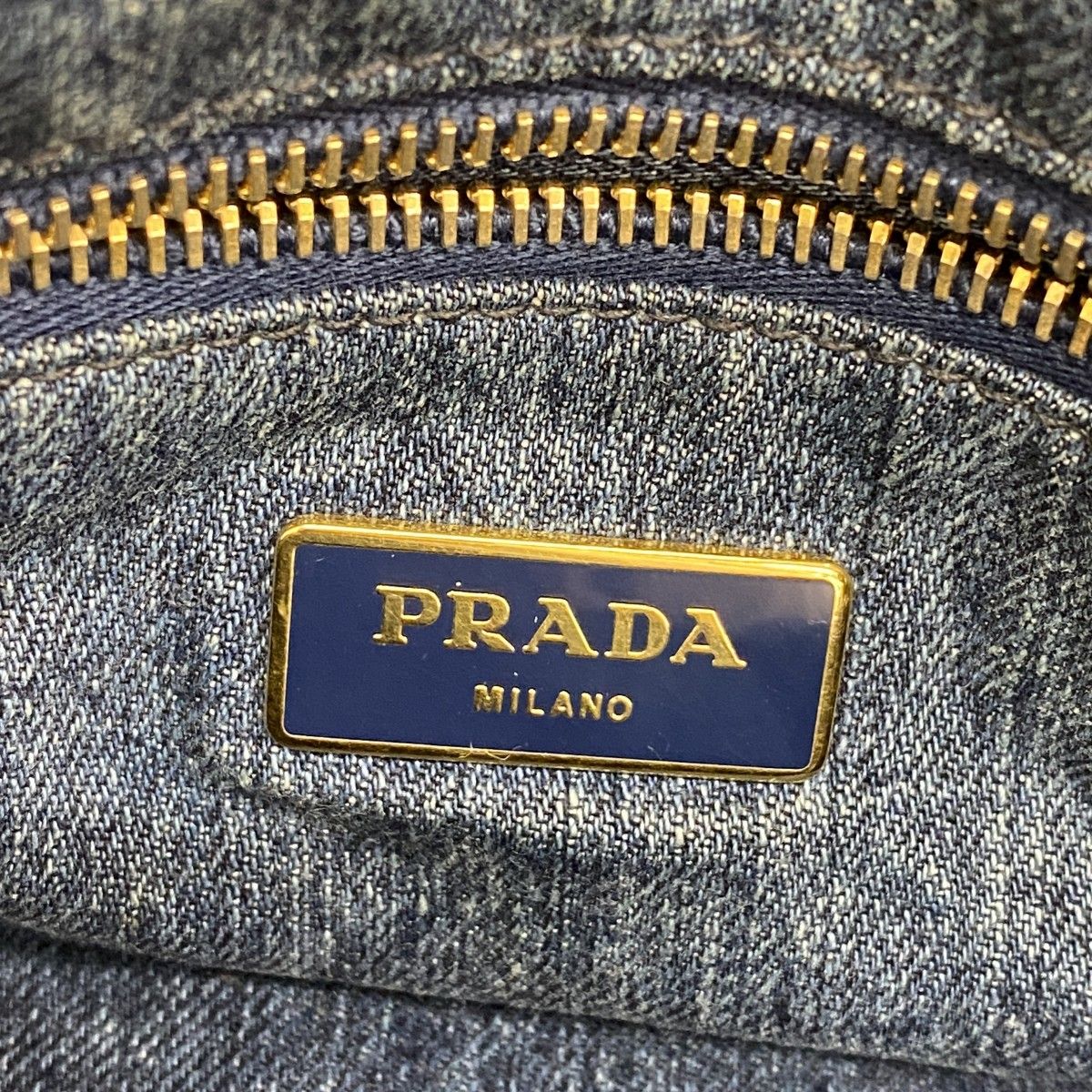 Prada Handbag Canapa Denim Navy Gold — view 5