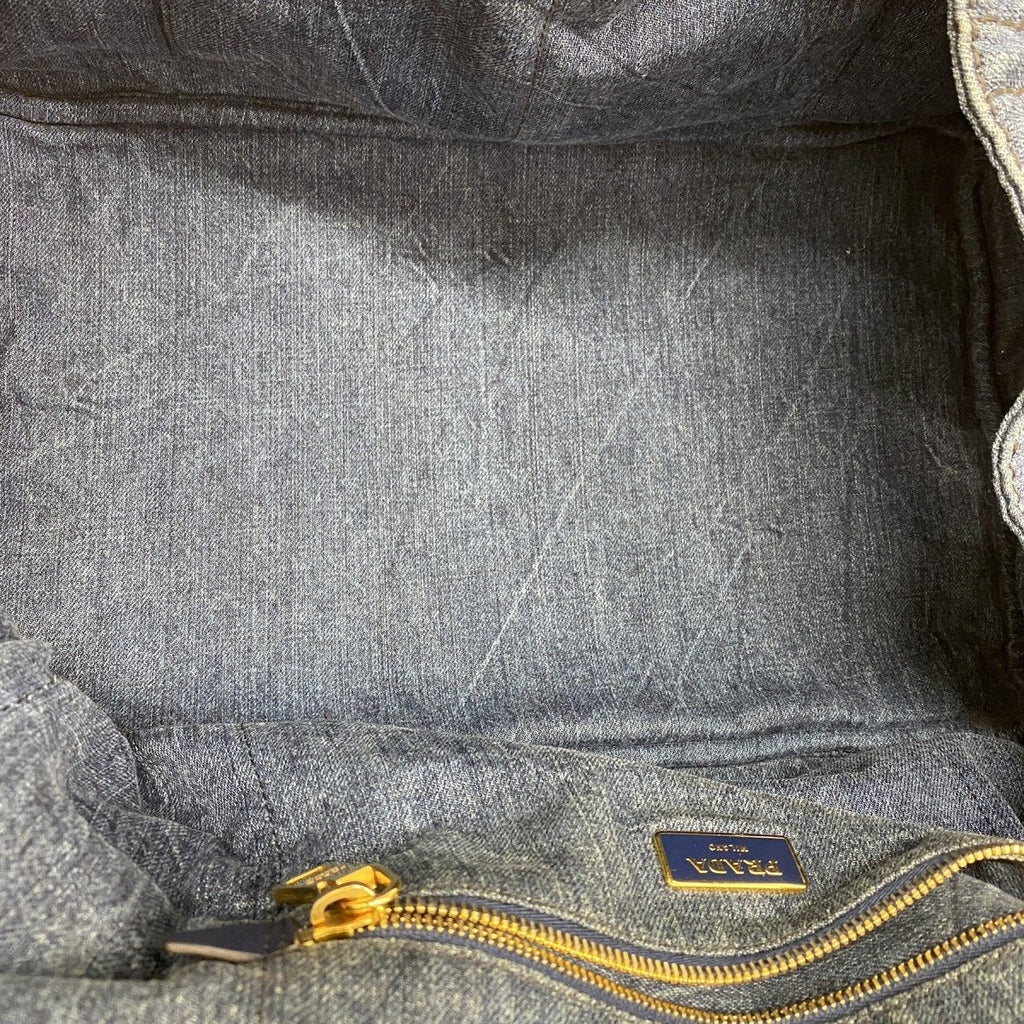 Prada Handbag Canapa Denim Navy Gold — view 4