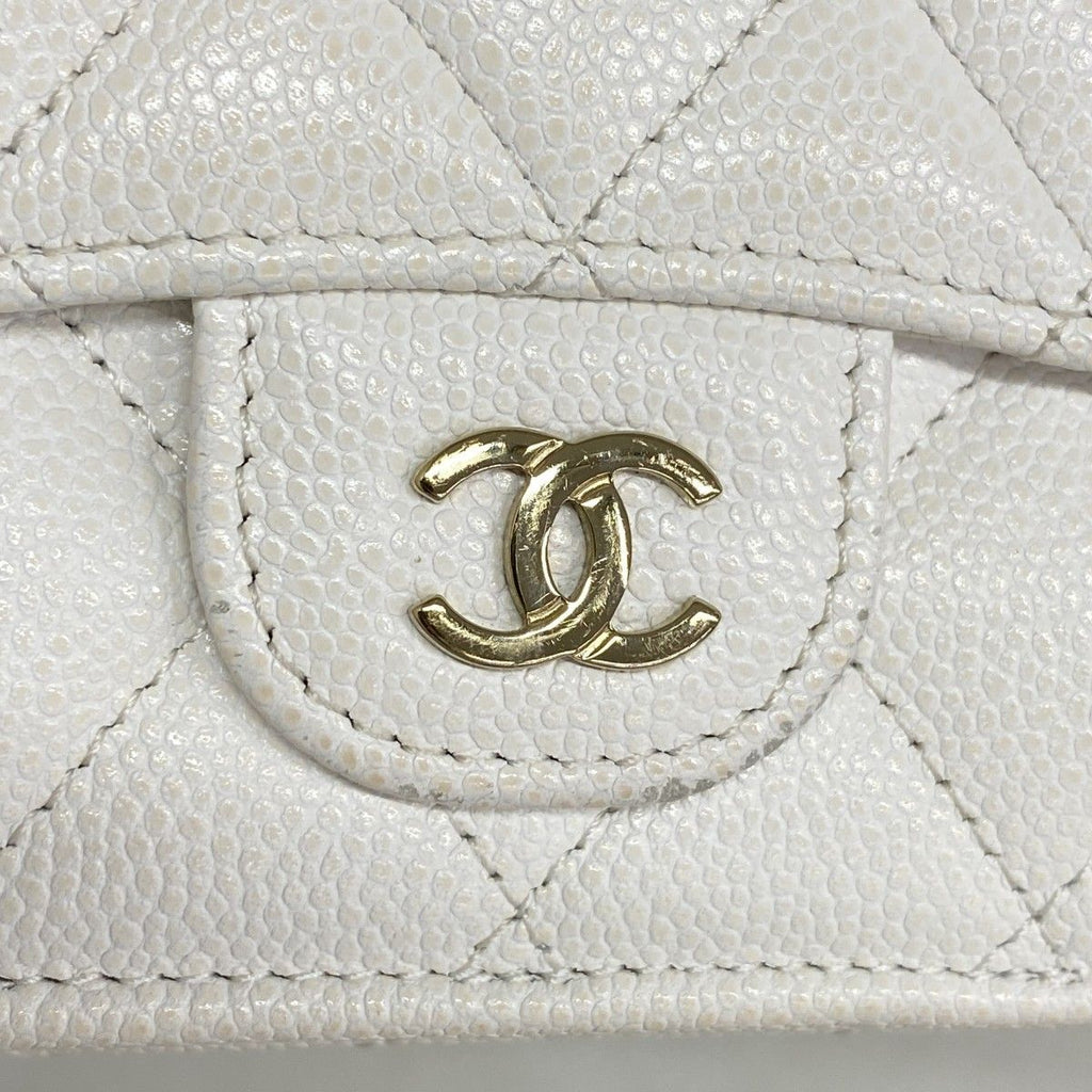 Chanel Trifold Wallet Quilted Caviar Leather White Champagne Gold — view 7