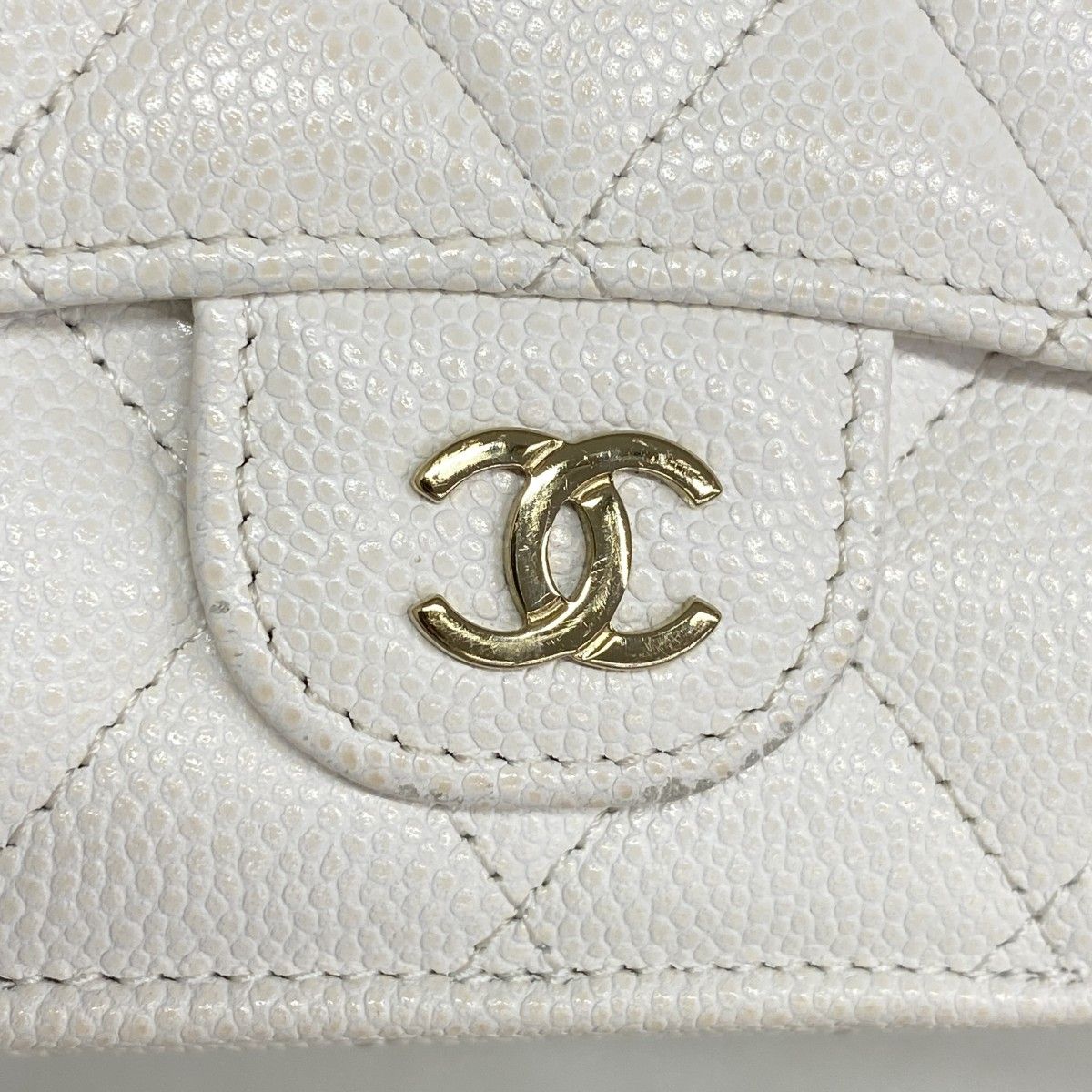 Chanel Trifold Wallet Quilted Caviar Leather White Champagne Gold — view 7