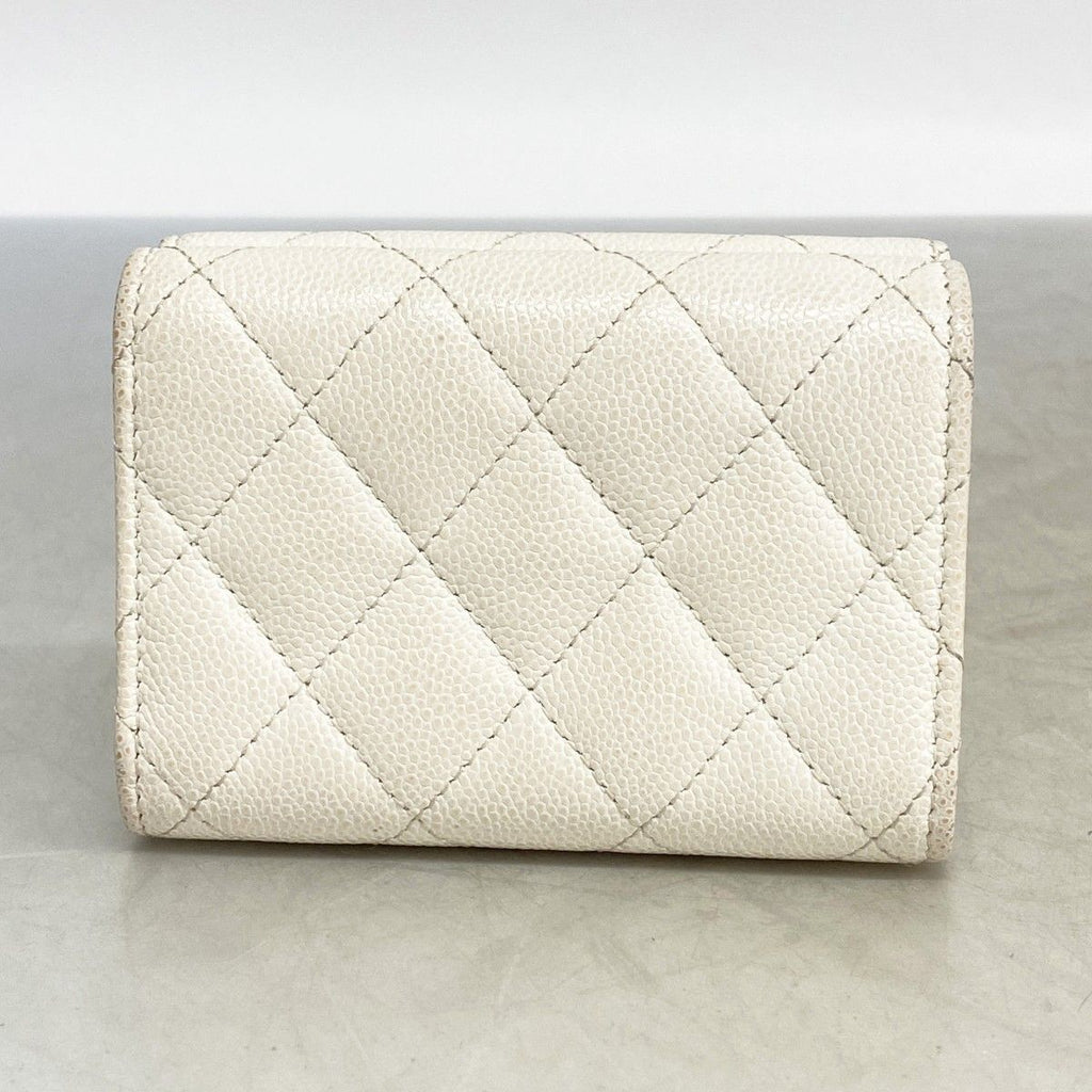 Chanel Trifold Wallet Quilted Caviar Leather White Champagne Gold — view 8