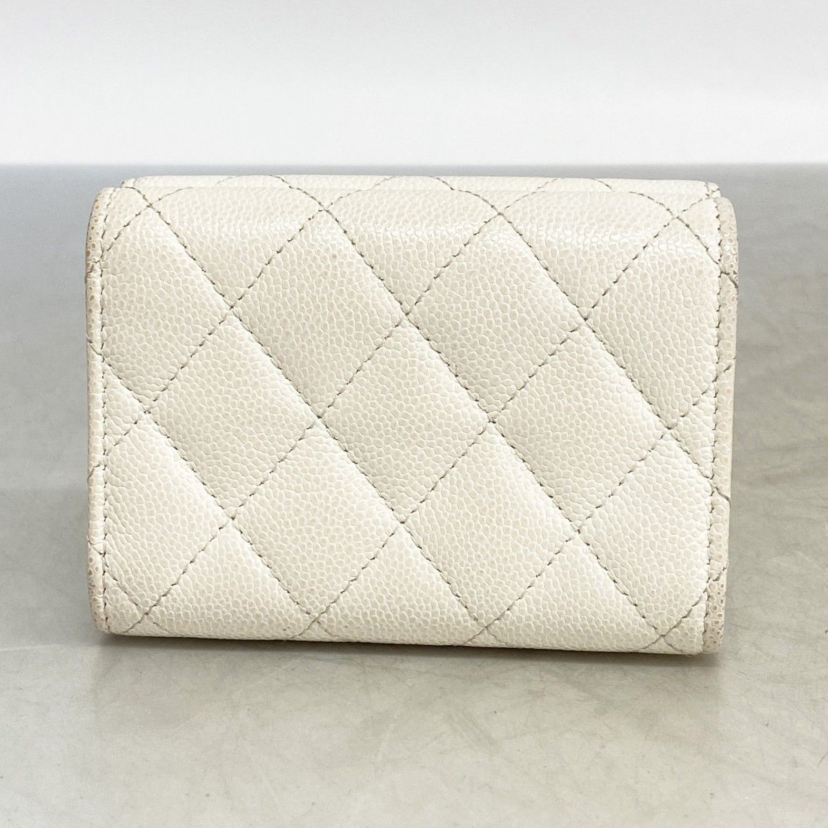 Chanel Trifold Wallet Quilted Caviar Leather White Champagne Gold — view 8