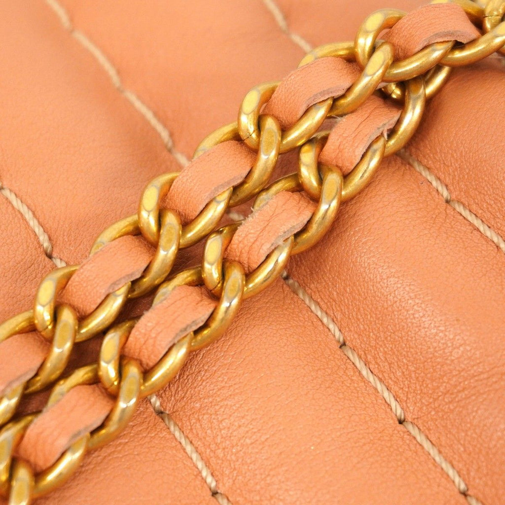 Chanel Shoulder Bag Stitch Lambskin Salmon Pink Gold — view 9