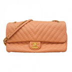 Chanel Shoulder Bag Stitch Lambskin Salmon Pink Gold