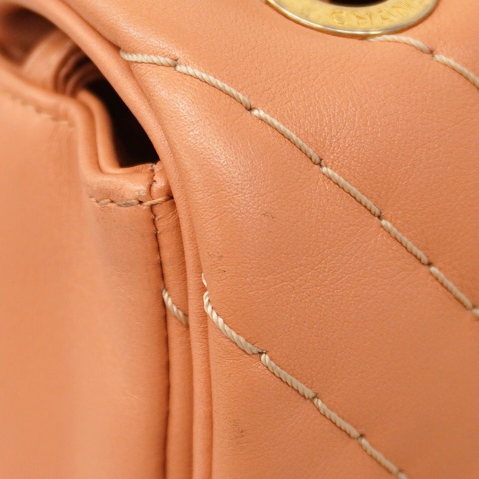 Chanel Shoulder Bag Stitch Lambskin Salmon Pink Gold — view 8