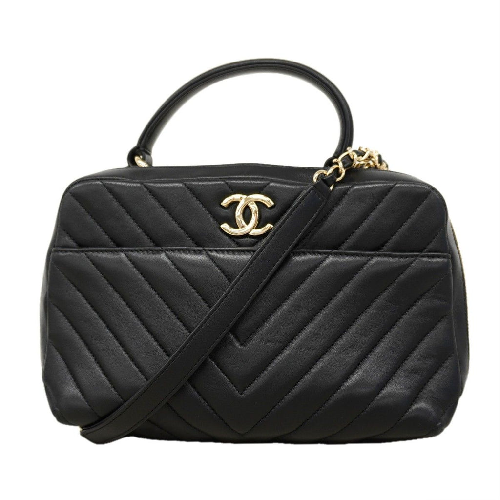 Chanel Handbag Blanc Lambskin Black Champagne Gold 2-Way