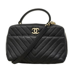 Chanel Handbag Blanc Lambskin Black Champagne Gold 2-Way