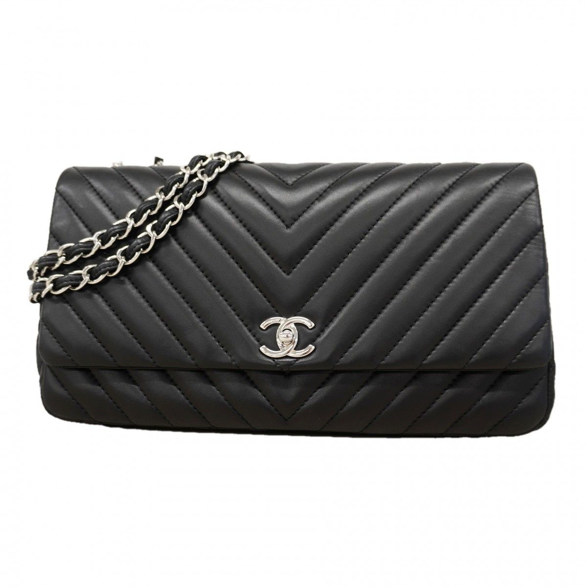 Chanel Shoulder Bag Chez Blanc Lambskin Black Silver