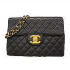 Chanel Shoulder Bag Deca Quilted Lambskin Black Gold