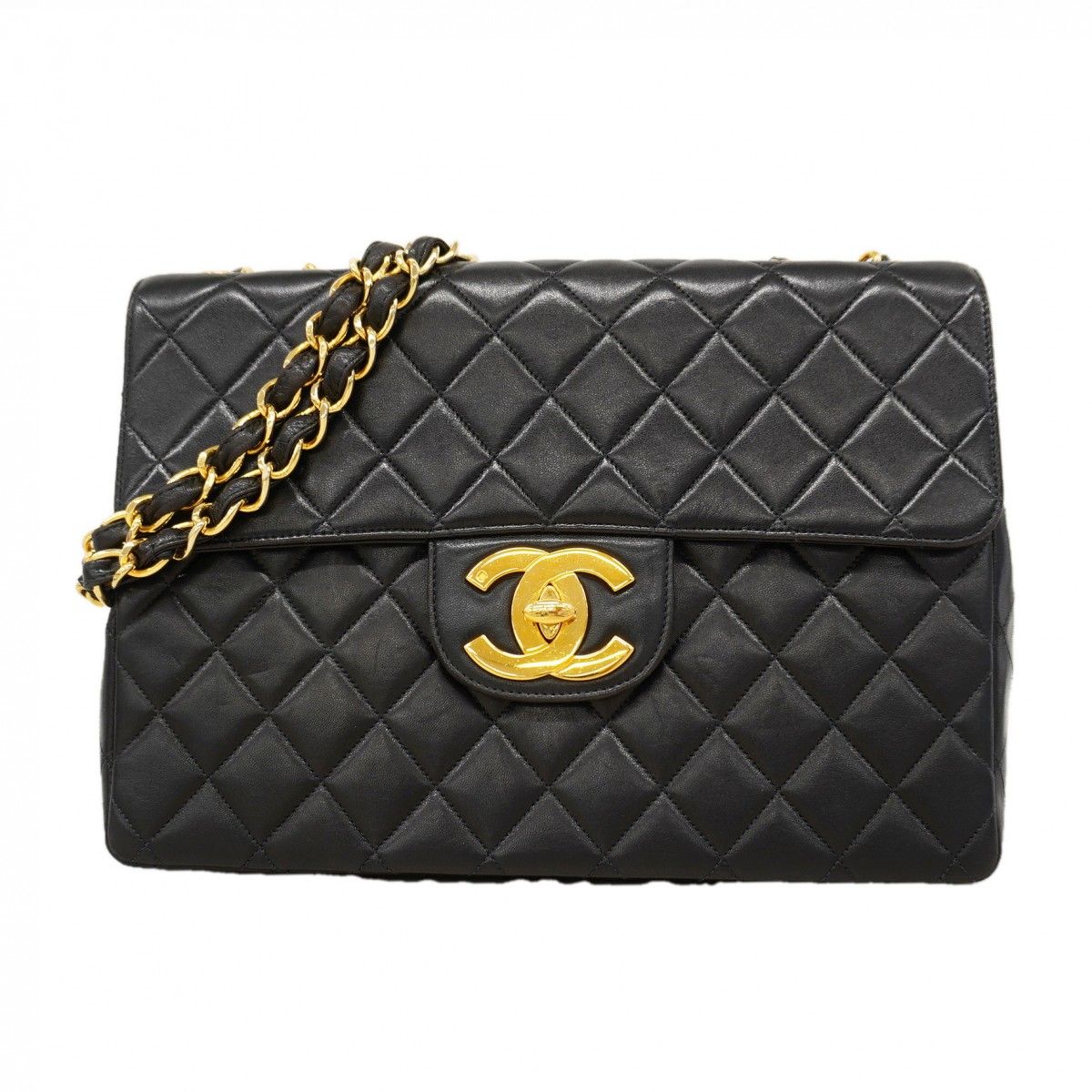 Chanel Shoulder Bag Deca Quilted Lambskin Black Gold