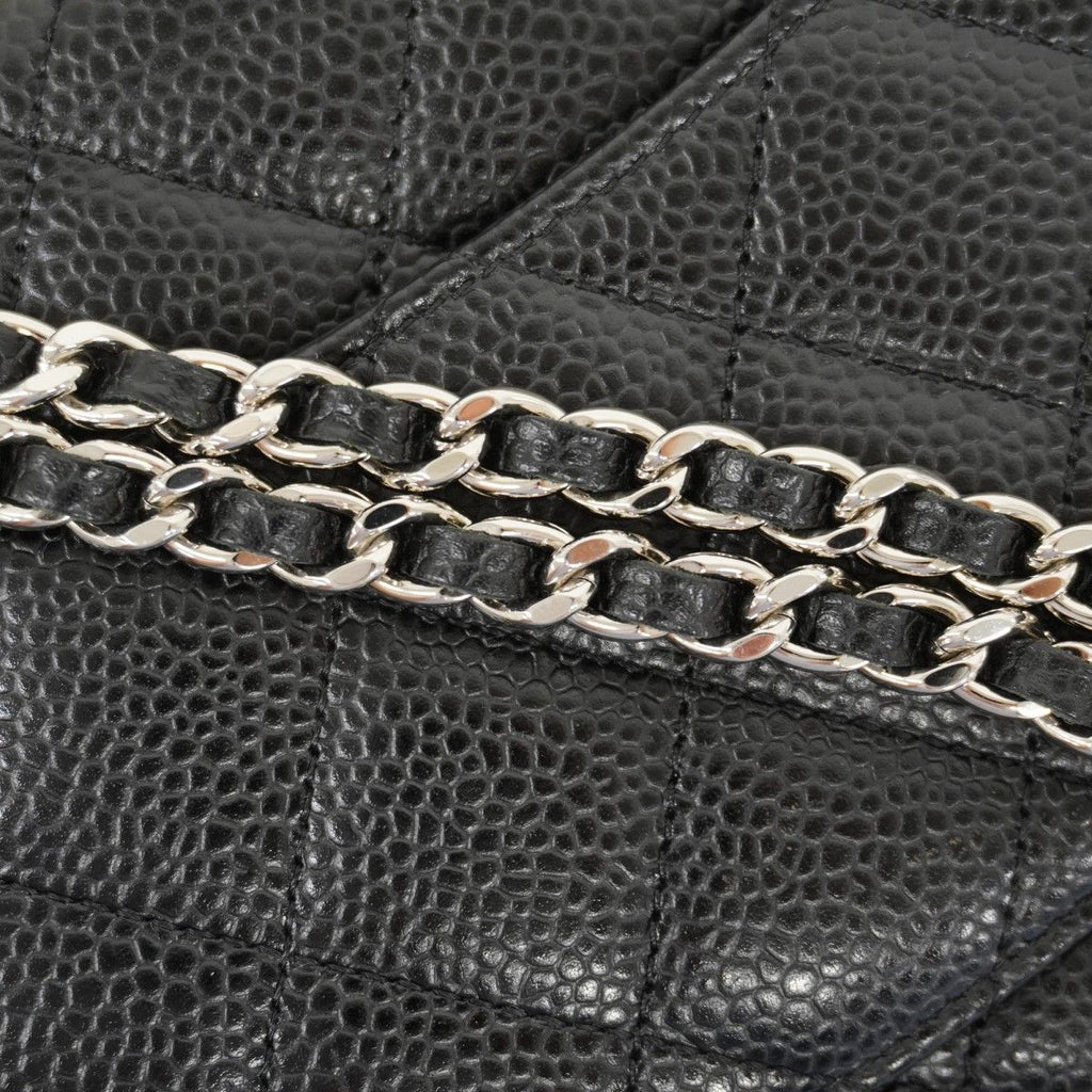 Chanel Shoulder Wallet Quilted Caviar Leather Black Silver — view 8