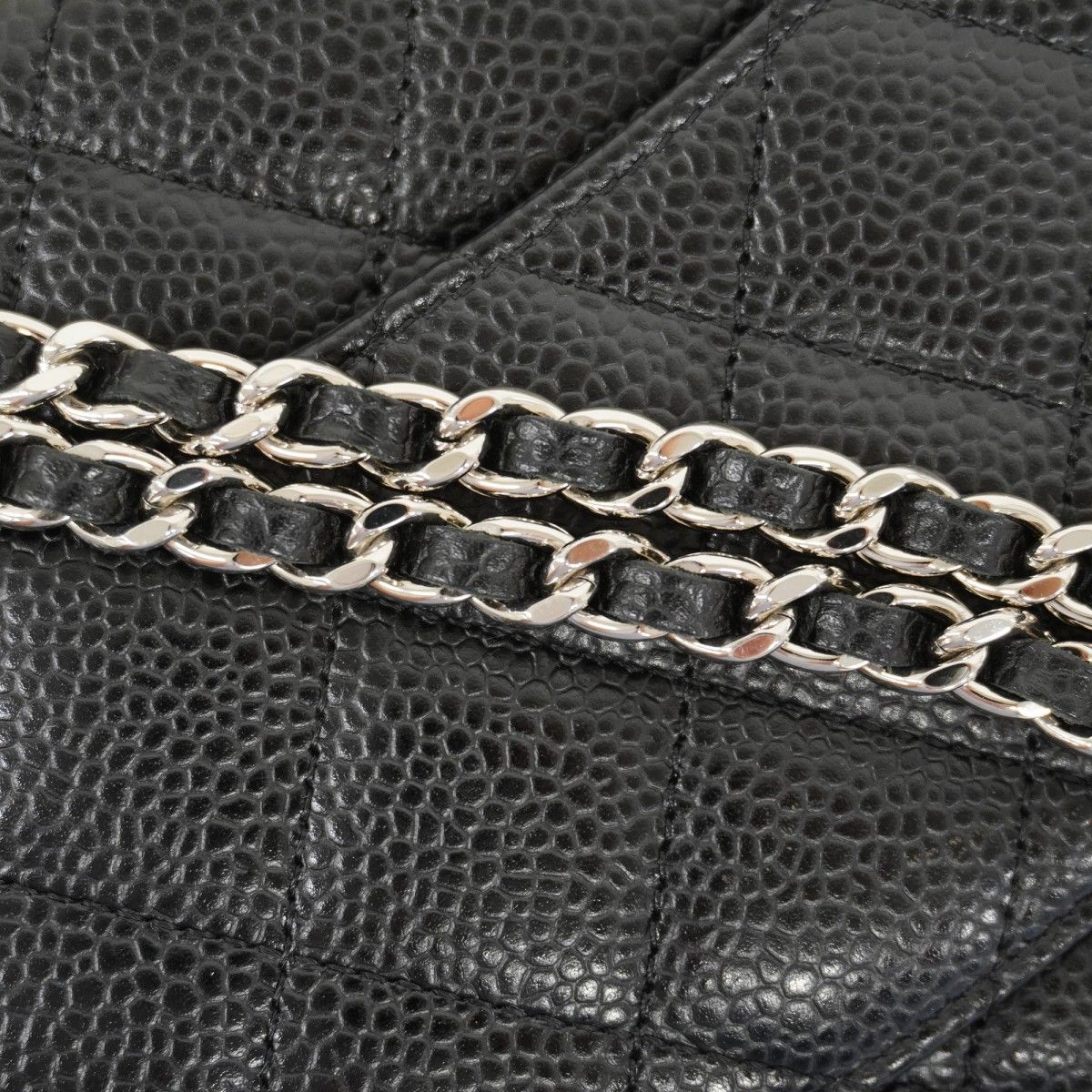Chanel Shoulder Wallet Quilted Caviar Leather Black Silver — view 8