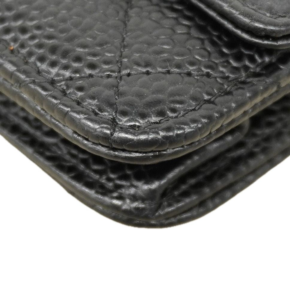 Chanel Shoulder Wallet Quilted Caviar Leather Black Silver — view 9