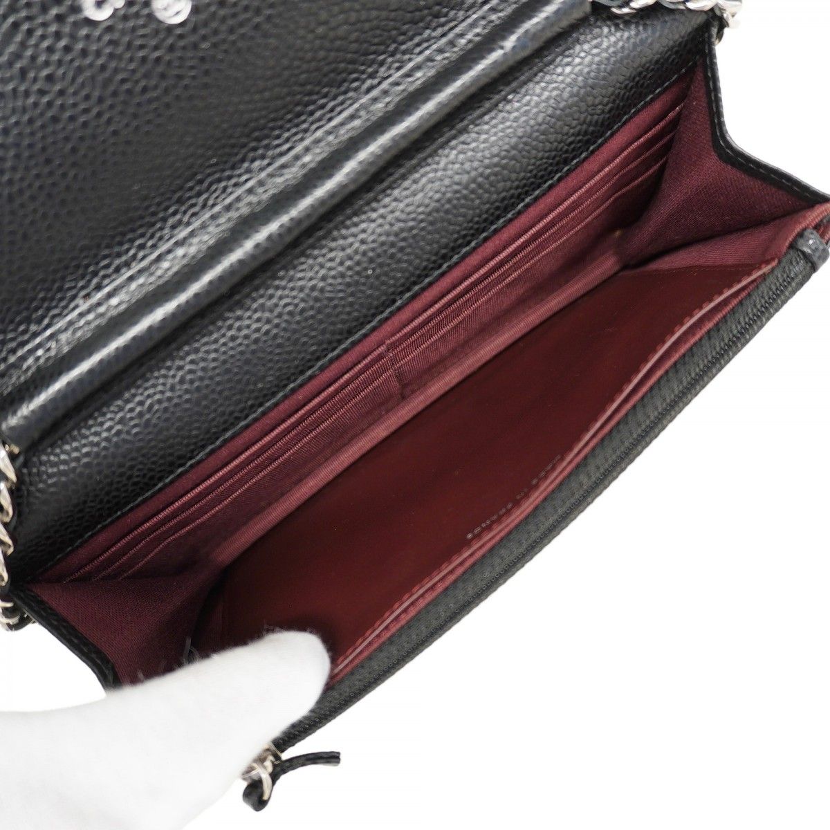 Chanel Shoulder Wallet Quilted Caviar Leather Black Silver — view 4